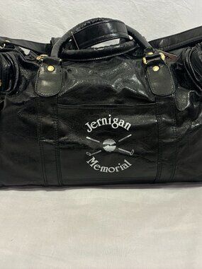 Vintage Black Faux Leather Golf Duffel Bag Weekender Multi Pocket Travel CarryOn